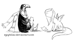 Size: 681x382 | Tagged: safe, artist:egophiliac, fluttershy, pegasus, pony, g4, black and white, crossover, dish, duo, edward gorey, grayscale, monochrome, plate, simple background, style emulation, teapot, the doubtful guest, white background