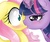 Size: 1800x1500 | Tagged: artist needed, dead source, safe, fluttershy, twilight sparkle, pegasus, pony, unicorn, g4, bedroom eyes, blushing, duo, female, floppy ears, kiss on the lips, kissing, lesbian, mare, ship:twishy, shipping, simple background, surprise kiss, unicorn twilight, white background