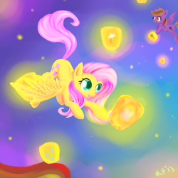 Size: 1200x1200 | Tagged: safe, artist:renaifoxi, fluttershy, oc, g4, lantern, paper lantern