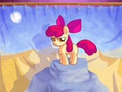 Size: 1024x770 | Tagged: safe, artist:gachucho, apple bloom, earth pony, pony, g4, curtains, desert, female, shadow, solo