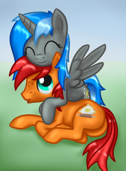 Size: 734x1000 | Tagged: safe, artist:arrkhal, oc, oc only, alicorn, earth pony, pony, butt, female, male, mare, plot, snuggling, stallion