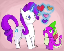 Size: 700x555 | Tagged: safe, artist:bansaiboukii, rarity, spike, g4, female, gem, male, ship:sparity, shipping, straight