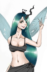 Size: 690x1059 | Tagged: source needed, safe, queen chrysalis, human, g4, female, horn, horned humanization, humanized, solo, winged humanization