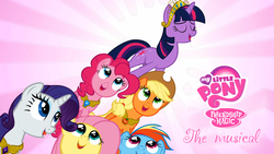 Size: 1920x1080 | Tagged: safe, edit, applejack, fluttershy, pinkie pie, rainbow dash, rarity, twilight sparkle, g4, magical mystery cure, elements of harmony, logo, musical, my little pony logo, tower of pony