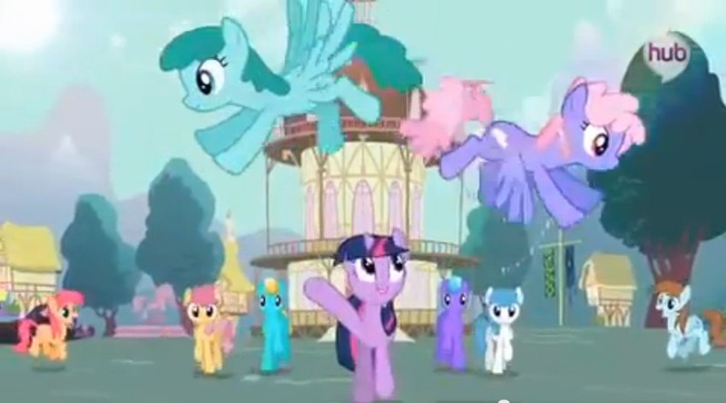 Safe Screencap Blue Buck Bright Smile Castle Crystal Pony Deep Blue Dizzy Twister Lightning Bolt Orange Swirl Rainbowshine Rubinstein Spring Melody Sprinkle Medley Tropical Spring Twilight Sparkle White Lightning Crystal