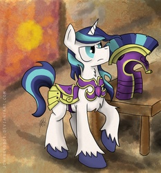 Size: 2608x2800 | Tagged: safe, artist:jorobro, shining armor, pony, g4, armor, chest fluff, helmet, male, saddle, solo