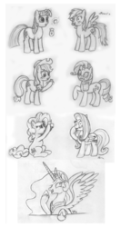 Size: 825x1550 | Tagged: safe, artist:paladin-drakkenwolf, applejack, fluttershy, pinkie pie, princess celestia, rainbow dash, rarity, twilight sparkle, g4, blushing, candy, hearts and hooves day, pomf, shipper on deck, sketch, sketch dump, trollestia, valentine's day, wingboner