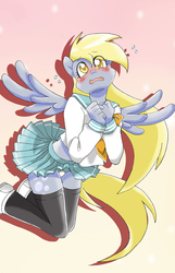 Size: 5959x9257 | Tagged: safe, artist:akikodestroyer, derpy hooves, anthro, g4, absurd resolution, blushing, clothes, female, panties, panty shot, schoolgirl, solo, underwear