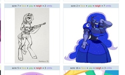 Size: 887x533 | Tagged: safe, artist:casetermk, artist:vombavr, princess luna, rarity, anthro, unguligrade anthro, g4, breasts, busty princess luna, exploitable meme, female, gun, juxtaposition, juxtaposition win, muscles, princess muscle moona, rifle, weapon