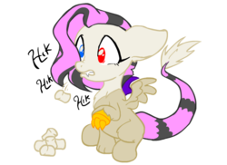 Size: 550x400 | Tagged: safe, artist:inkwell, oc, oc only, oc:timid turvy, hybrid, interspecies offspring, marshmallow, offspring, parent:discord, parent:fluttershy, parents:discoshy, simple background, solo, transparent background