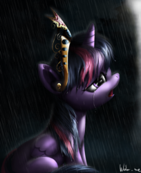 Size: 2000x2454 | Tagged: safe, artist:neko-me, twilight sparkle, alicorn, pony, g4, crying, elements of harmony, female, immortality blues, mare, rain, sad, solo, twilight sparkle (alicorn), wet