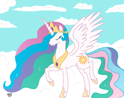 Size: 3047x2403 | Tagged: safe, artist:erinbaka1090, princess celestia, pony, g4, cloud, cloudy, female, sky, solo