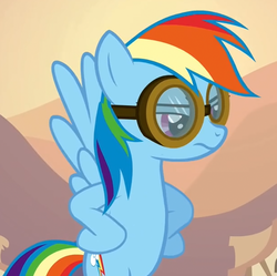 Size: 800x797 | Tagged: safe, screencap, rainbow dash, g4, hurricane fluttershy, cropped, goggles, hooves on hips, solo
