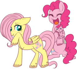 Size: 447x402 | Tagged: safe, artist:lulubell, fluttershy, pinkie pie, earth pony, pegasus, pony, g4, female, lesbian, plushie, ship:flutterpie, shipping, simple background, transparent background