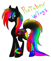 Size: 500x599 | Tagged: safe, artist:nebula-the-dark, oc, oc only, oc:rainbow wings, pegasus, pony, colored wings, heterochromia, looking back, multicolored hair, multicolored wings, neon, pegasus oc, simple background, solo, white background, wings