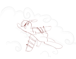 Size: 886x686 | Tagged: safe, artist:jessy, oc, oc only, oc:blitz, original species, plane pony, pony, a-10 thunderbolt ii, cloud, cute, eyes closed, fangs, monochrome, on back, open mouth, plane, sleeping, snoring, solo