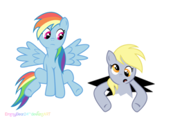 Size: 1500x1056 | Tagged: safe, artist:emmybear24, derpy hooves, rainbow dash, pegasus, pony, g4, female, mare