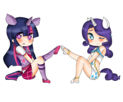 Size: 979x816 | Tagged: safe, artist:pinkiepietyme, rarity, twilight sparkle, human, g4, chibi, duo, duo female, female, horn, horned humanization, humanized, simple background, tailed humanization, transparent background