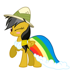 Size: 1300x1300 | Tagged: safe, artist:drumblastingquilava, daring do, g4, blushing, bridesmaid dress, clothes, dress, palette swap, recolor, simple background, transparent background, vector, wink