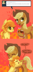 Size: 600x1299 | Tagged: safe, artist:nyonhyon, applejack, braeburn, g4, colt, cute, liar face, liarjack, tumblr, valentine's day