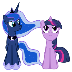 Size: 3082x3044 | Tagged: safe, artist:puetsua, princess luna, twilight sparkle, alicorn, pony, g4, duo, simple background, sitting, transparent background, vector