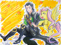 Size: 888x657 | Tagged: safe, artist:aonabi, fluttershy, g4, avengers, crossover, loki