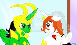 Size: 1160x689 | Tagged: safe, artist:soldierboycaboose, avengers, black widow (marvel), loki, marvel, marvel cinematic universe, parody, ponified, this day aria