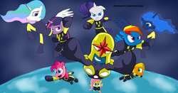 Size: 900x472 | Tagged: safe, artist:dbzshonen13, applejack, fluttershy, pinkie pie, princess celestia, princess luna, rainbow dash, rarity, twilight sparkle, g4, crossover, marvel, nova (marvel comics), nova corps, ponified, richard rider, ultimate marvel vs capcom 3