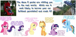 Size: 1500x740 | Tagged: safe, applejack, fluttershy, pinkie pie, rainbow dash, rarity, twilight sparkle, g4, /mlp/, car, mane six