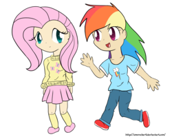 Size: 2176x1728 | Tagged: safe, artist:leslers, fluttershy, rainbow dash, human, g4, clothes, duo, duo female, female, humanized, lesbian, ship:flutterdash, shipping, simple background, skirt, transparent background