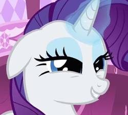 Size: 546x491 | Tagged: safe, screencap, rarity, pony, g4, ponyville confidential, faic, female, floppy ears, grin, lidded eyes, magic, out of context, smiling, solo