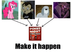 Size: 826x600 | Tagged: safe, pinkie pie, g4, dan, dan vs, exploitable meme, hot nuts, hub crossover, make it happen, megatron, niblet, poker night at the inventory, pound puppies, secret butt fun, transformers