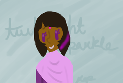Size: 588x395 | Tagged: safe, artist:kitty-perry, twilight sparkle, human, g4, dark skin, horn, horned humanization, humanized