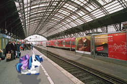 Size: 800x533 | Tagged: safe, artist:sux2suk59, shining armor, smarty pants, twilight sparkle, human, g4, deutsche bahn, germany, ponies in real life, train, train station