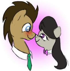 Size: 1280x1312 | Tagged: safe, artist:fiddlearts, doctor whooves, octavia melody, time turner, g4, blushing, boop, bust, doctavia, portrait, simple background