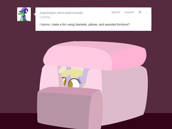 Size: 1280x960 | Tagged: safe, artist:dtcx97, dinky hooves, gummy, post-crusade, g4, ask, female, fort, pillow fort, solo