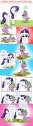 Size: 661x2500 | Tagged: safe, artist:pia-sama, rarity, spike, dragon, pony, unicorn, g4, blushing, comic, cute, dialogue, eating, female, flower, imminent kissing, male, mare, rose, ship:sparity, shipping, tripping
