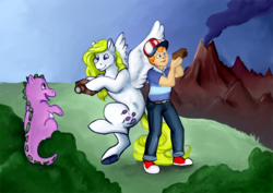Size: 800x567 | Tagged: safe, artist:reaperfox, danny williams, spike, surprise, human, g1, g4