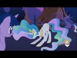 Size: 1024x768 | Tagged: safe, screencap, princess celestia, rarity, twilight sparkle, alicorn, pony, g4, magical mystery cure, bend over, twilight sparkle (alicorn)