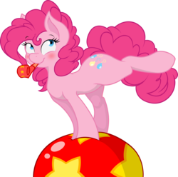 Size: 10000x9900 | Tagged: safe, artist:alexpony, artist:joey darkmeat, pinkie pie, earth pony, pony, g4, .psd available, absurd resolution, ball, colored, female, mare, party horn, smiling, solo