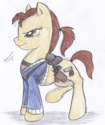 Size: 1485x1773 | Tagged: safe, artist:spacesheep-art, gun, lara croft, ponified, ponytail, tomb raider