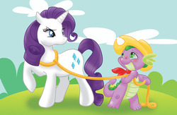 Size: 1179x769 | Tagged: safe, artist:friedavanraevels, rarity, spike, g4, female, male, rope, ship:sparity, shipping, straight