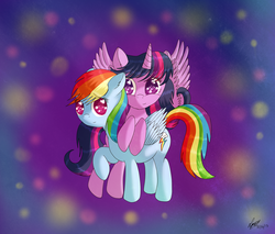 Size: 2000x1700 | Tagged: safe, artist:kawaiicutie-chan, rainbow dash, twilight sparkle, alicorn, pony, g4, female, lesbian, mare, ship:twidash, shipping, twilight sparkle (alicorn)