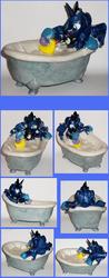 Size: 3224x8248 | Tagged: safe, artist:madponyscientist, princess luna, pony, g4, bath, collage, irl, photo, rubber duck, sculpture, solo, toy