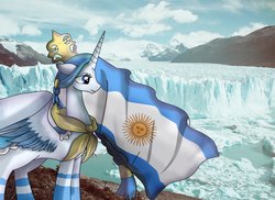 Size: 1048x762 | Tagged: safe, artist:pridark, oc, oc:princess argenta, alicorn, pony, argentina, flag, glaciar perito moreno, nation ponies, ponified