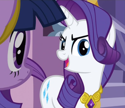 Size: 934x810 | Tagged: safe, screencap, rarity, twilight sparkle, g4, magical mystery cure, cropped, element of generosity