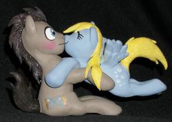 Size: 2495x1763 | Tagged: safe, artist:madponyscientist, derpy hooves, doctor whooves, time turner, pegasus, pony, g4, blushing, customized toy, female, kissing, male, mare, sculpture, ship:doctorderpy, shipping, straight