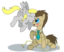 Size: 1924x1560 | Tagged: safe, artist:iamallyballybee, derpy hooves, doctor whooves, time turner, pegasus, pony, g4, blushing, female, kissing, male, mare, rope, ship:doctorderpy, shipping, simple background, straight, transparent background