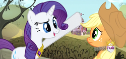 Size: 1586x740 | Tagged: safe, screencap, applejack, rarity, g4, magical mystery cure