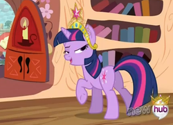 Size: 432x311 | Tagged: safe, screencap, twilight sparkle, pony, g4, magical mystery cure, big crown thingy, butt, female, lidded eyes, mare, plot